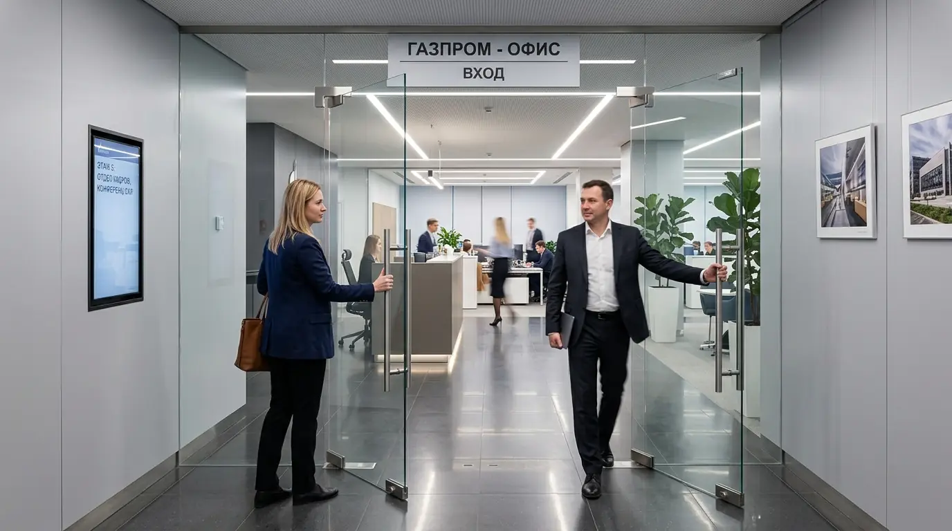 Цельностеклянная распашная дверь после монтажа